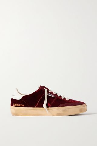 Soul-Star distressed suede and leather-trimmed velvet sneakers