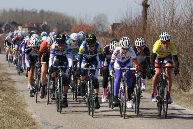 Ellen Van Dijk (Specialized) leads the reduced peloton