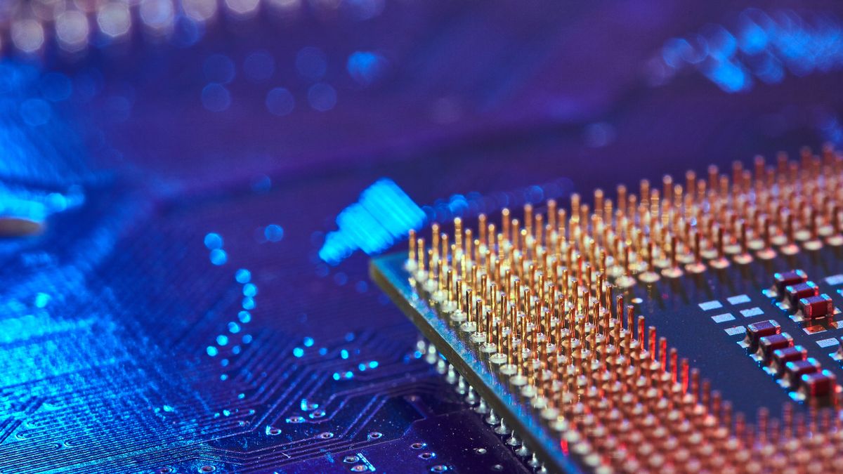 Close-up of a circuit board and CPU