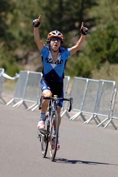 Michael Dessau wins the Junior 13-14 road race.