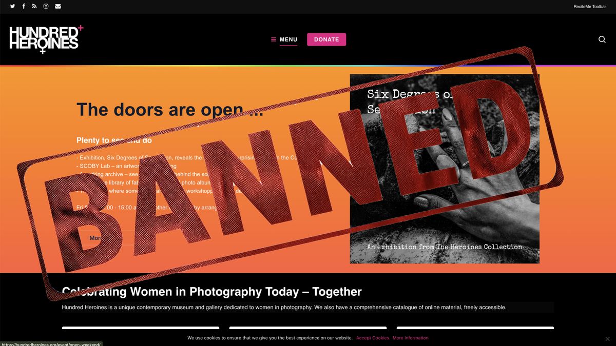 Hundred Heroines homepage with &#039;banned&#039; graphic