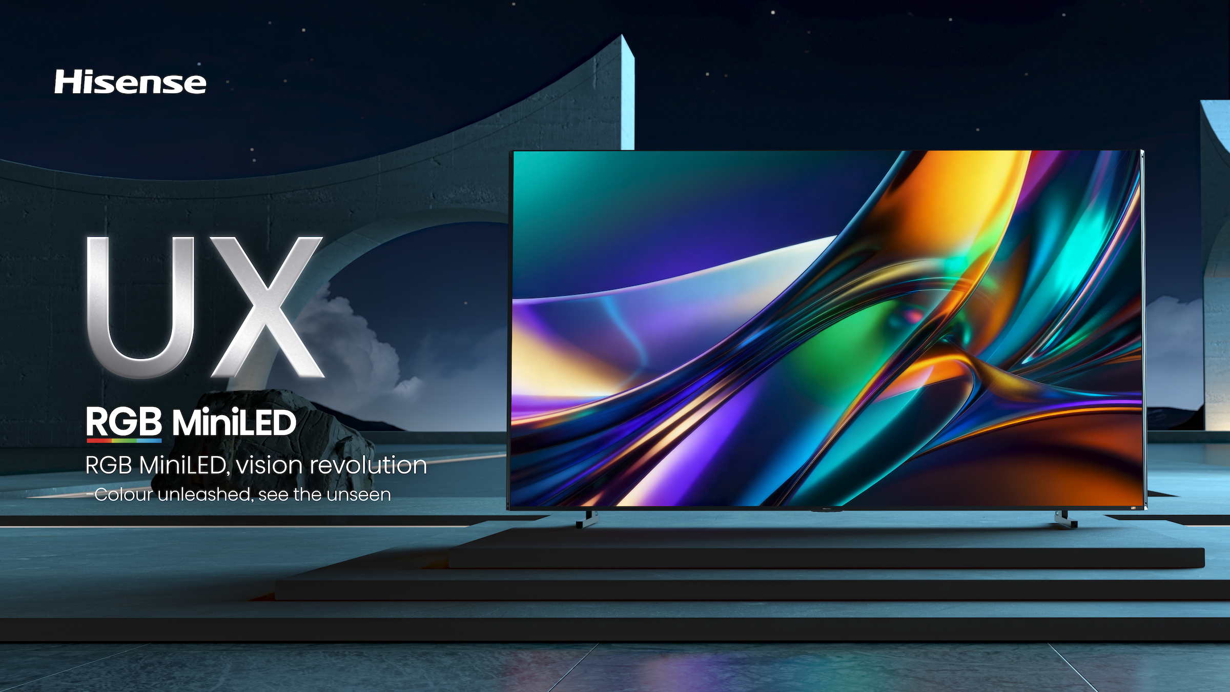 Promotional images for Hisense RGB MiniLED evo