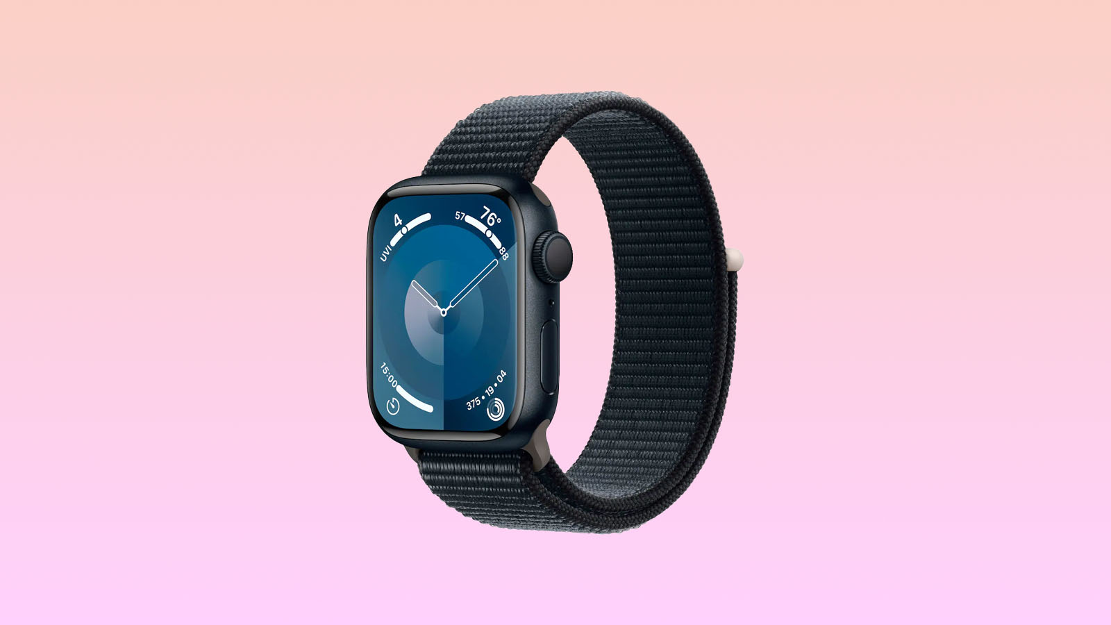 Apple Watch 9 on a peach coloured background