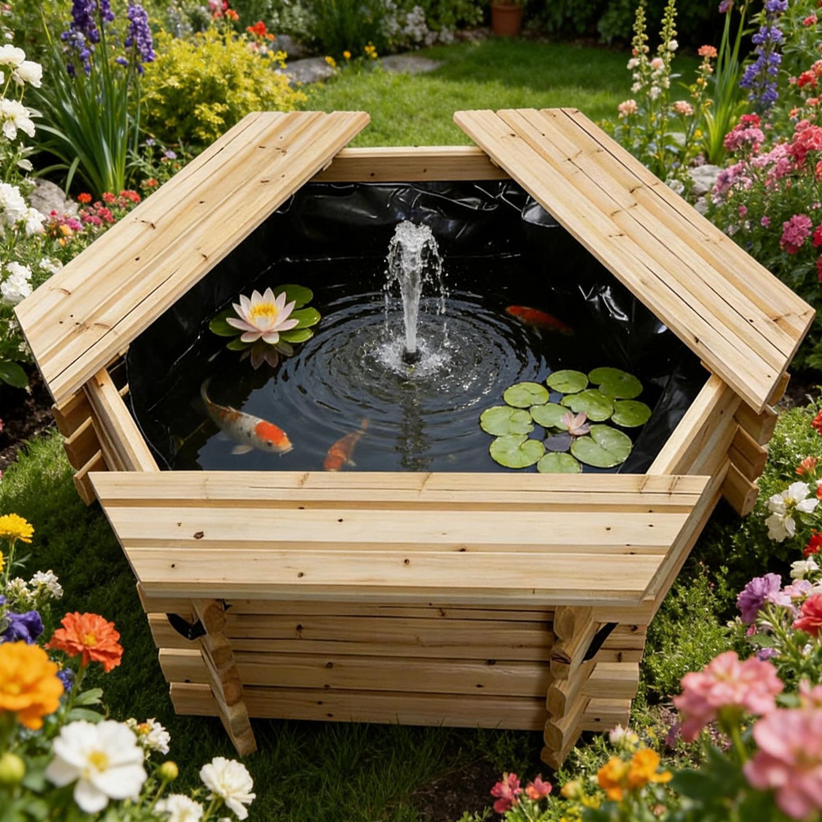 50 Gallon Wooden Garden Pond With Liner