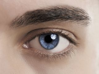 A man&#039;s blue eye.