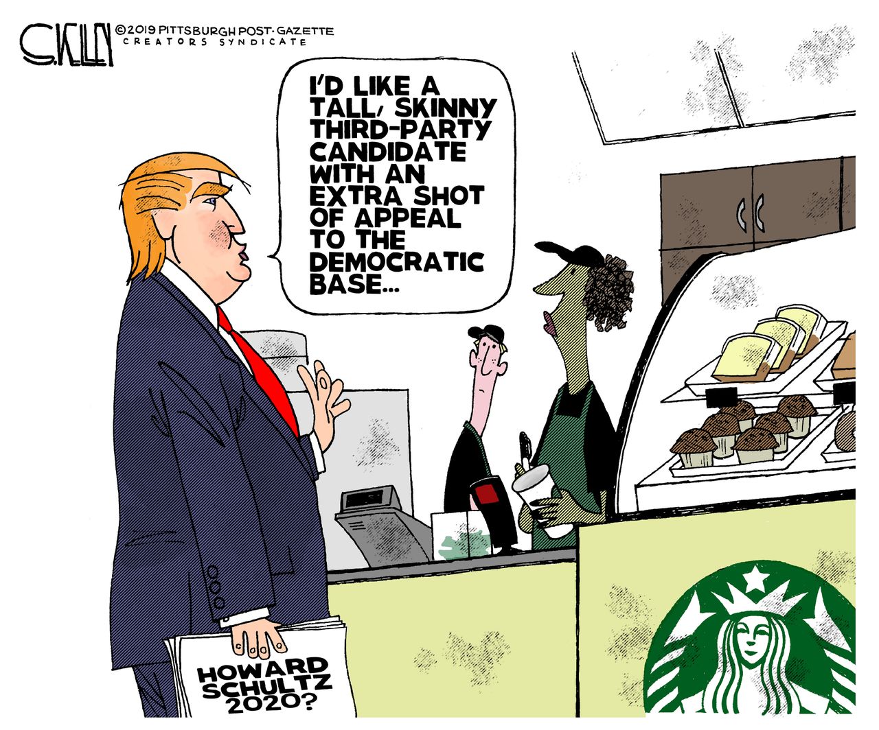 Political Cartoon U.S. Trump Howard Schultz 2020 Starbucks