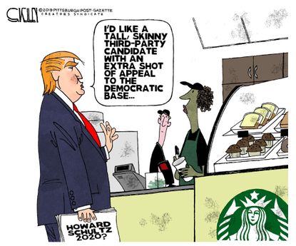 Political Cartoon U.S. Trump Howard Schultz 2020 Starbucks