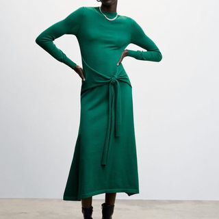 model wearing Mango Bow Knit Dress