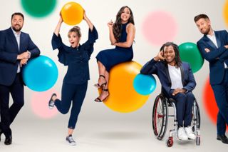 Jason Manford, Mel Giedroyc, Alex Scott MBE, Ade Adepitan MBE, and Chris Ramsey