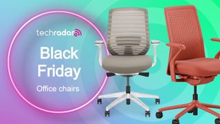 Black Friday sign next to several office chairs