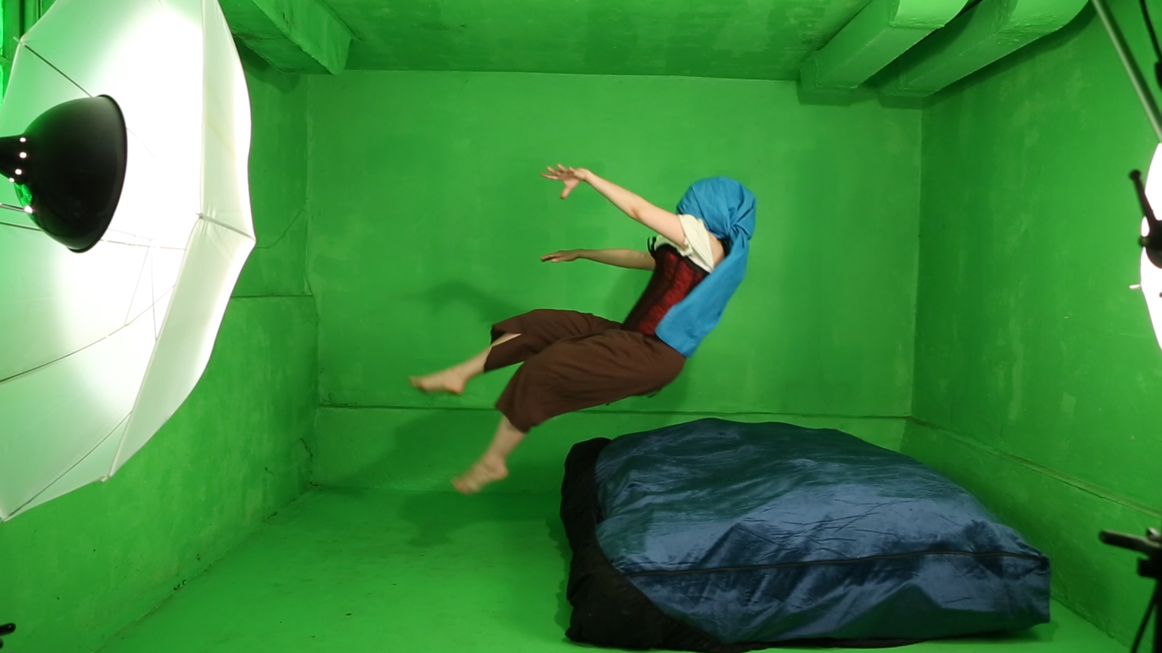 Green screen photos of a game being made