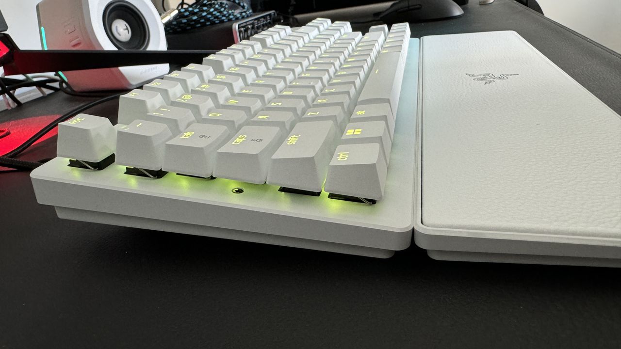 Razer's latest Huntsman V3 Pro TKL gaming keyboard on a desk.