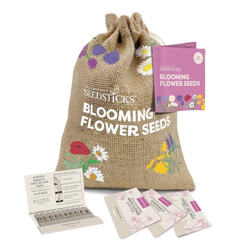 Seedsticks Blooming Flower Seeds Starter Kit - 30 Variety Wildflower &amp;amp; Cottage Garden Seed Collection - Grow Your Own Flowers - Gardening Gift Sack