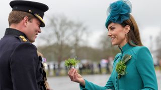 Catherine, Princess of Wales presents a traditional sprig of shamrock