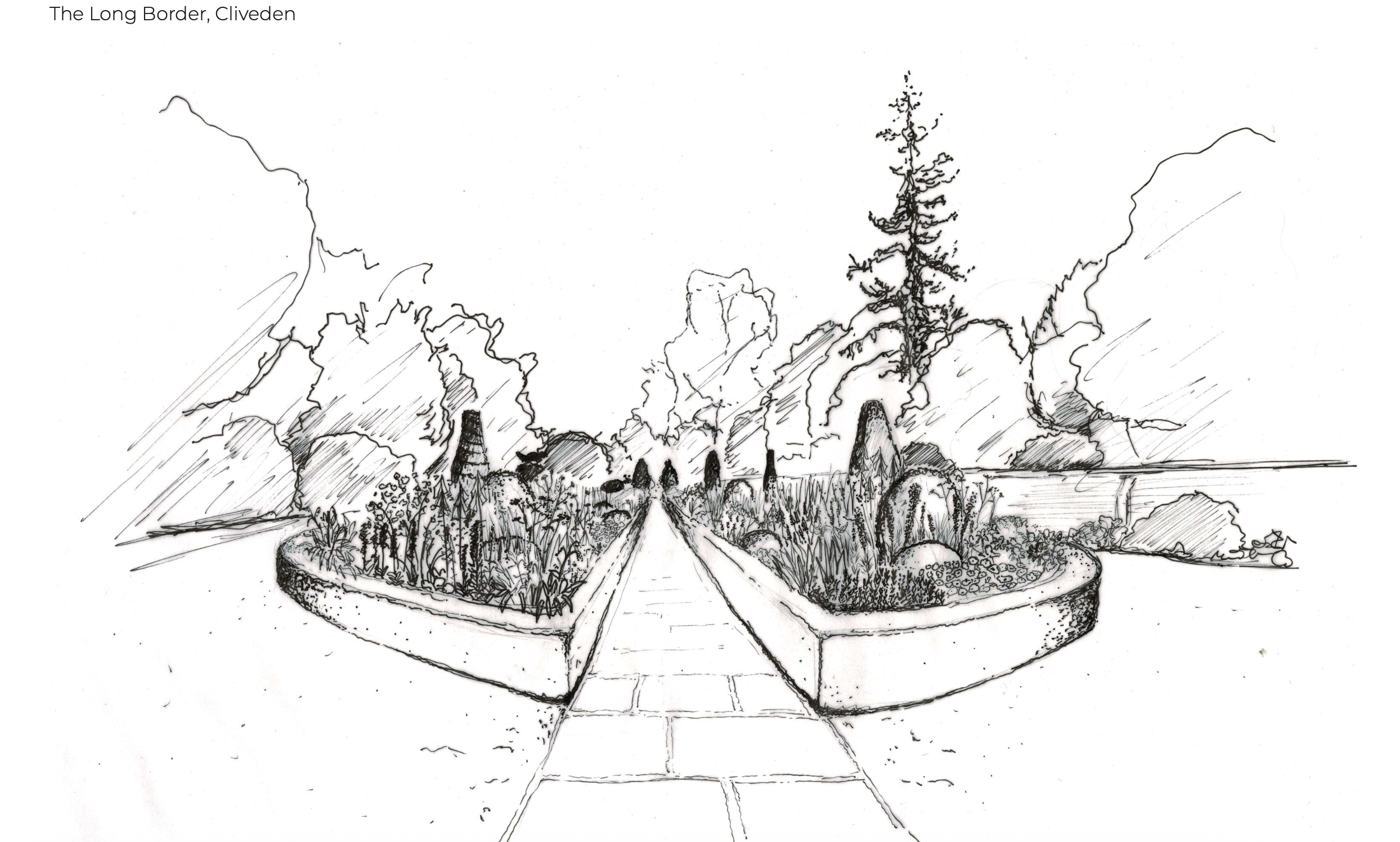 Cliveden Long Garden sketch design