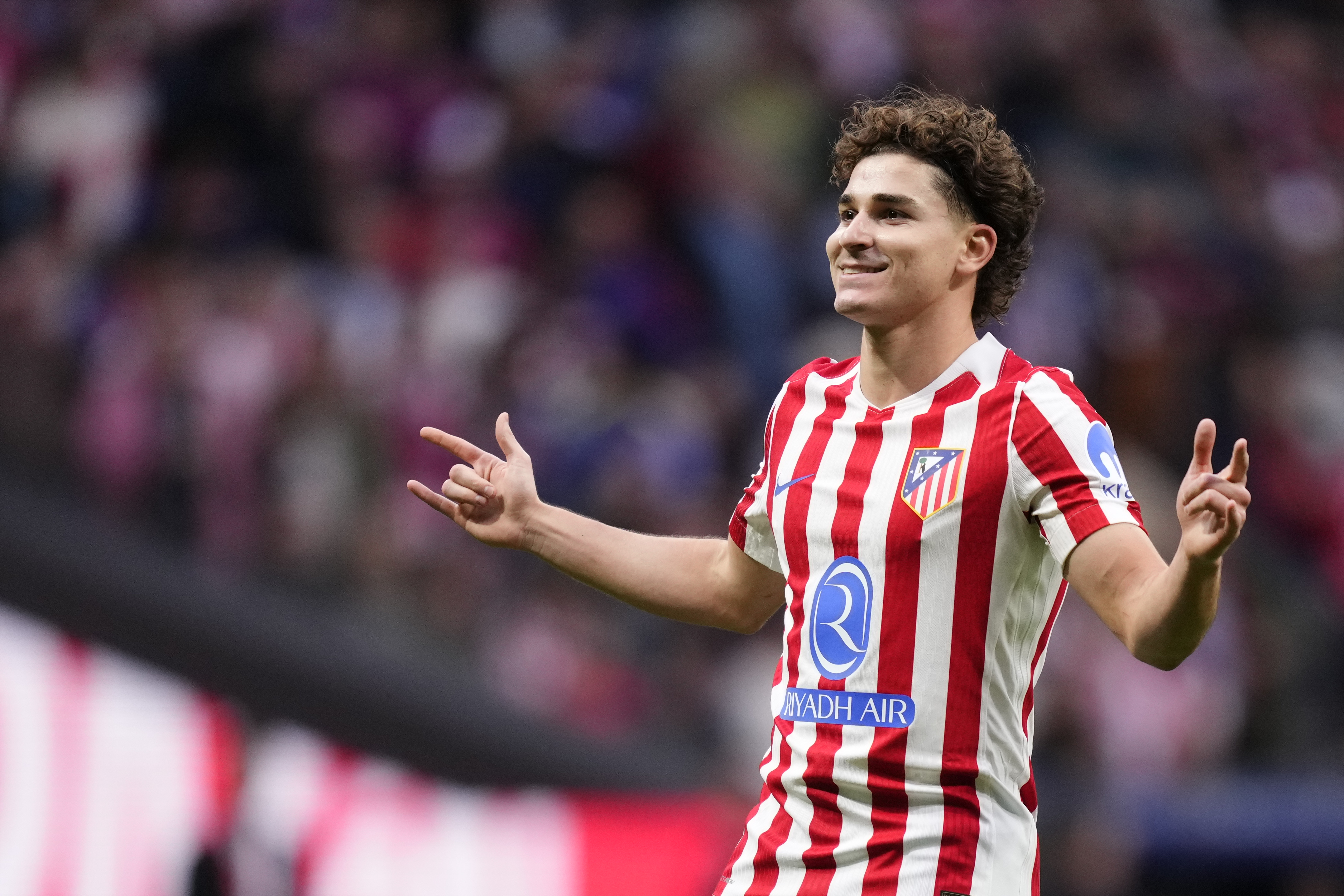 Julian Alvarez centre-forward of Atletico de Madrid and Argentina celebrates after scoring his sides first goal during the La Liga EA Sports match between Atletico de Madrid and Sevilla FC at Riyadh Air Metropolitano on November 1, 2025 in Madrid, Spain.