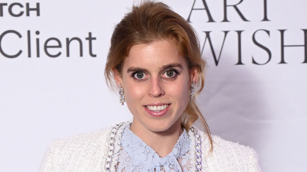 Princess Beatrice&#039;s ice blue Self Portrait dress seen as she attends the Art of Wishes Gala 2023