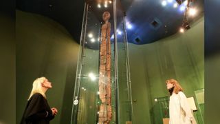 The Shigir Idol, which is considered the world’s oldest wooden sculpture, is on display at the Sverdlovsk Regional Museum of Local Lore in Russia.