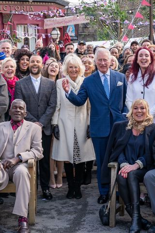 King Charles and Queen Camilla on the set of EastEnders