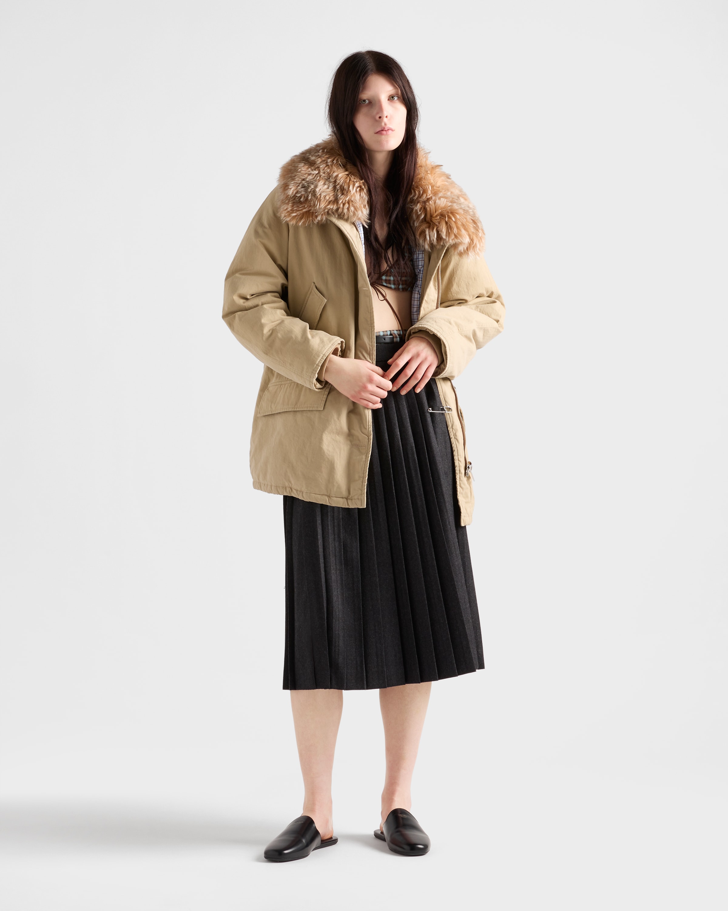 Pleated Wool Flannel Skirt