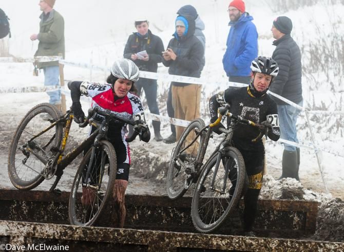 Allyson Tufano (L) and Christine Tamillio battling at the barriers