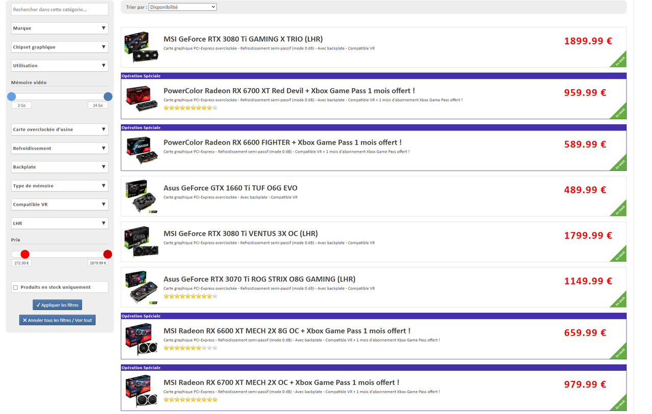 Screengrab from GPU supply