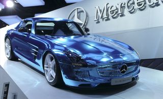 Metallic blue Mercedes-Benz SLS AMG Electric