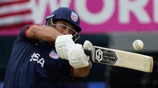 USA&#039;sVan Schalkwyk batting in the T20 World Cup 2024.