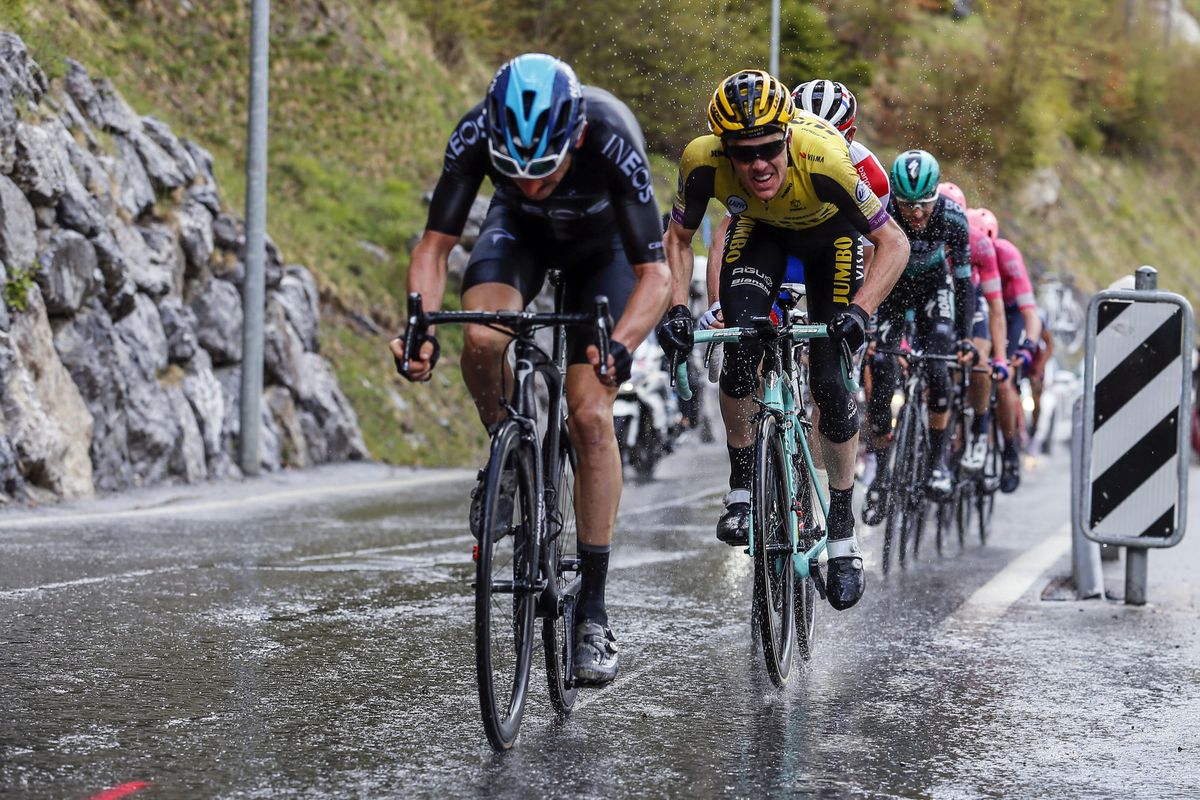 Geraint Thomas (Team Ineos) on the attack at the Tour de Romandie.
