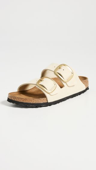 Beige Arizona Birkenstock-Sandalen mit großer Schnalle