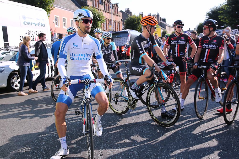 Riders prepare for the start of stage 3.