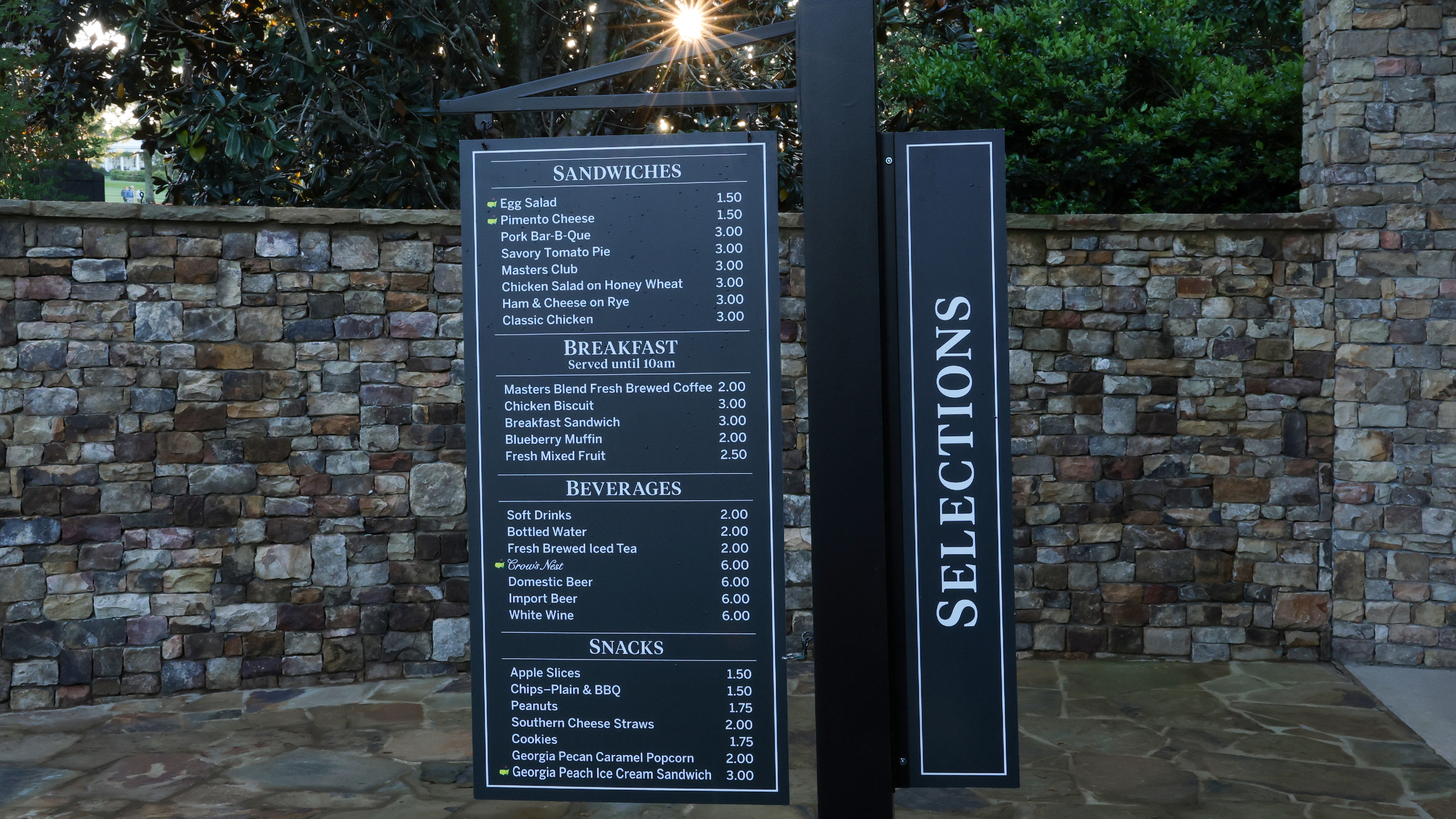 Menu selections at The Masters  