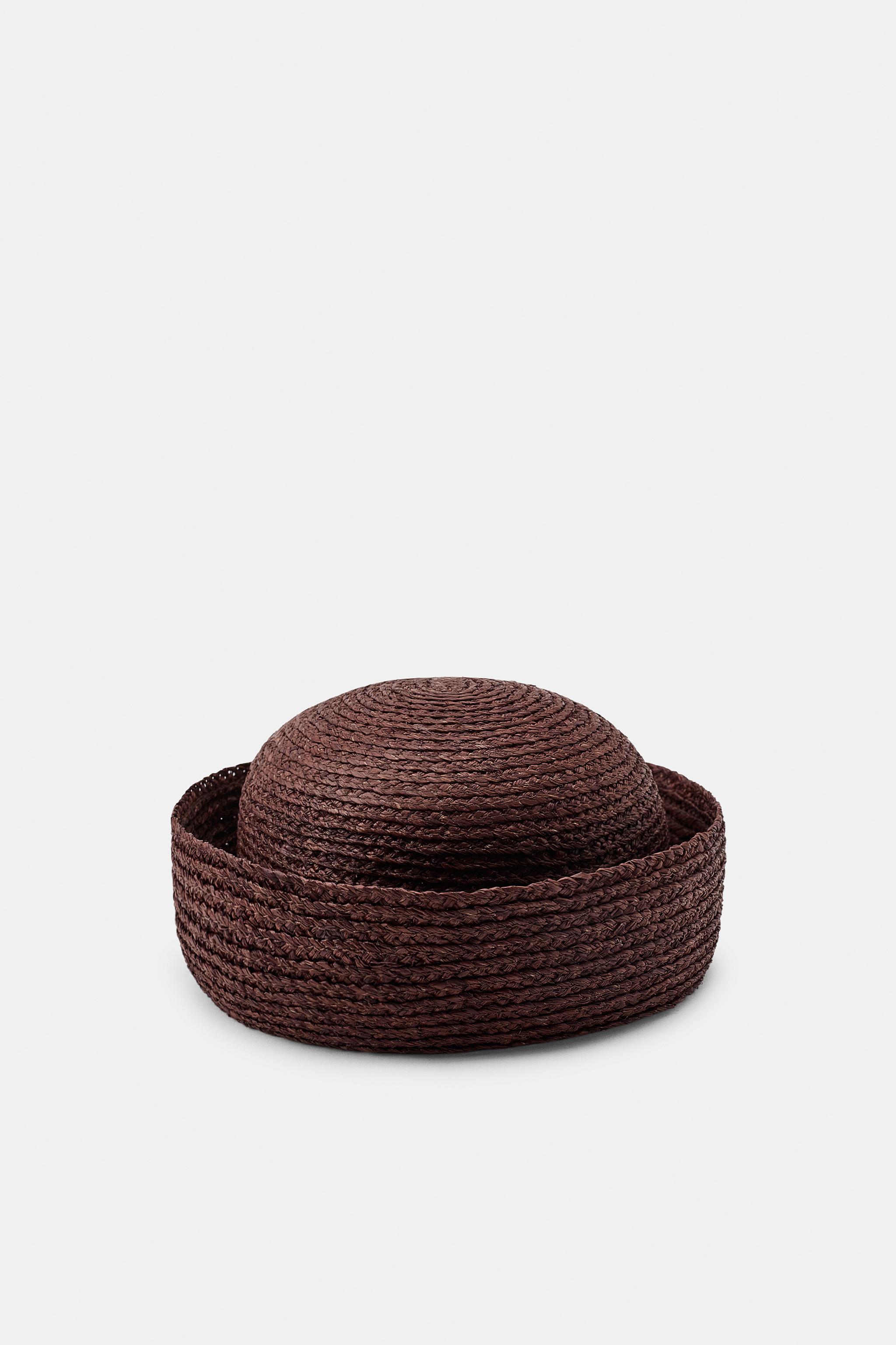100% Raffia Cap With Turn-Up - Brown - S
