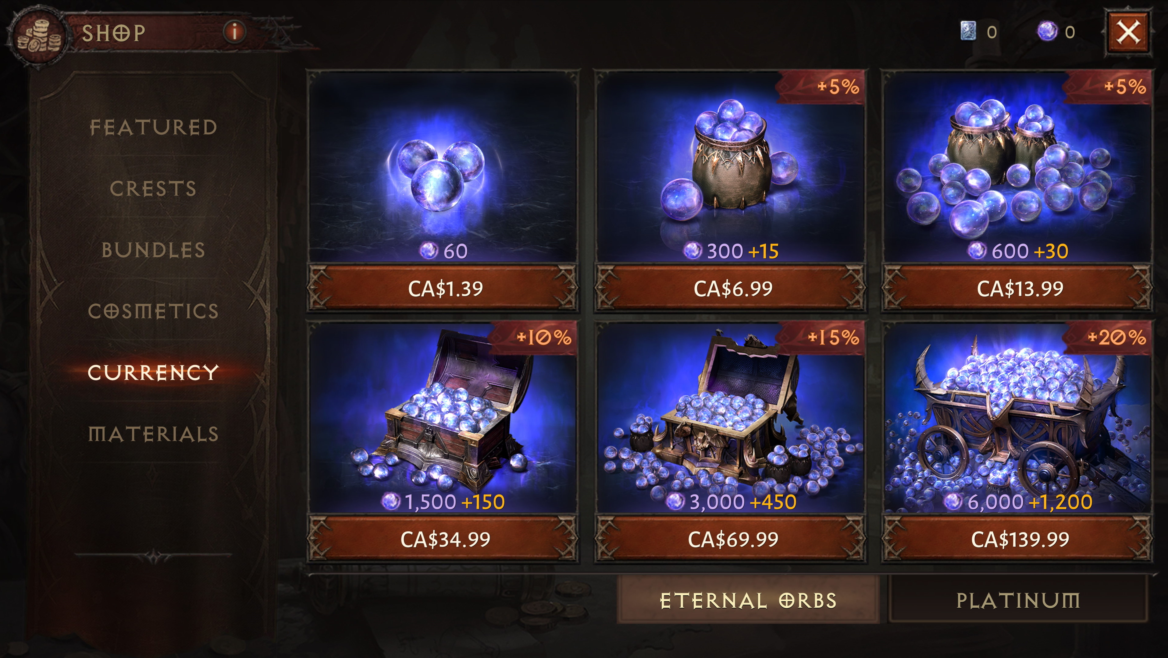 Diablo Immortal shop screens