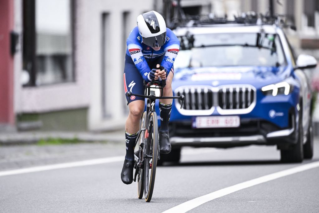 Belgian Belgian Marthe Goossens of AG Insurance - Soudal rides during the Belgian Championships women's elite individual 38,5kms cycling time trial in Binche on June 20, 2024. (Photo by Tom Goyvaerts / Belga / AFP) / Belgium OUT