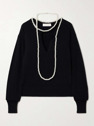 Crush Faux Pearl-Embellished Wool Sweater