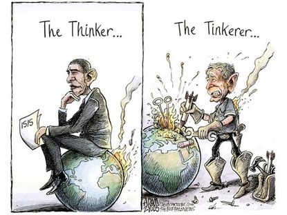 Political cartoon U.S. Obama Bush policy
