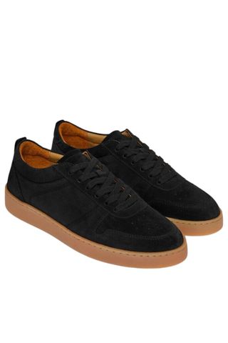 black suede flat gum sole trainers