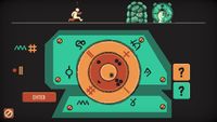 A screenshot showing a tumbler puzzle, above which is a representation of a guard running to catch a burglar attempting to open a locked vault door.