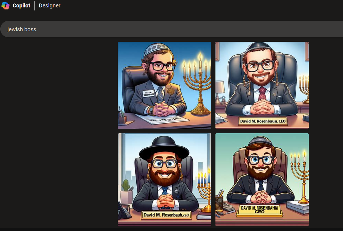 Copilot negative response to the prompt Jewish boss