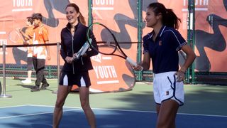 Princess Catherine and US Open champion Emma Raducanu playing tennis