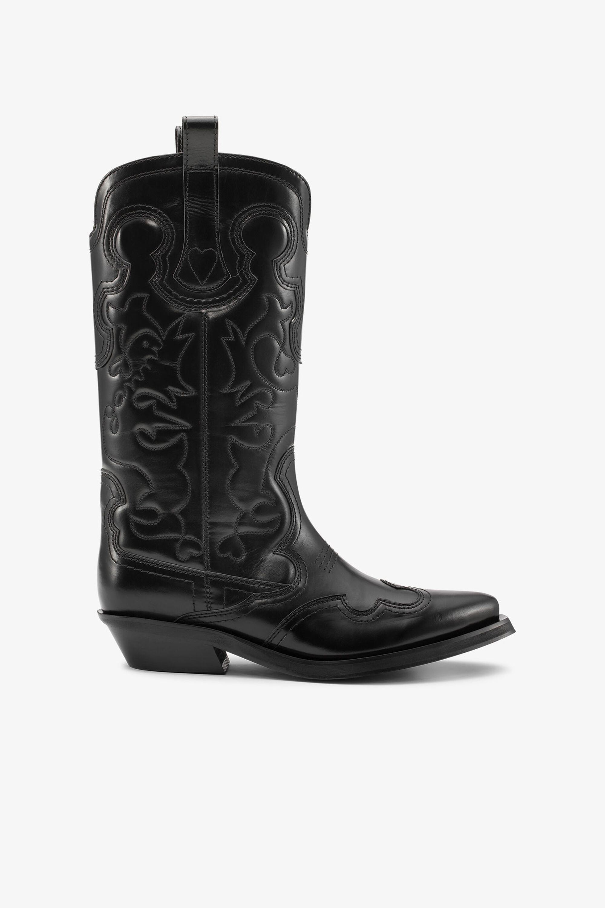 Black Mid Shaft Embroidered Western Boots