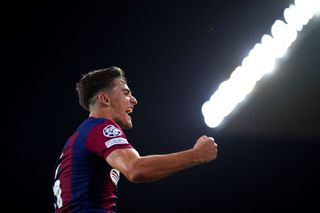 Gavi of Barcelona celebrates after scoring the team's fourth goal during the UEFA Champions League Group H match between FC Barcelona and Royal Antwerp at Estadi Olimpic Lluis Companys on September 19, 2023 in Barcelona, Spain.