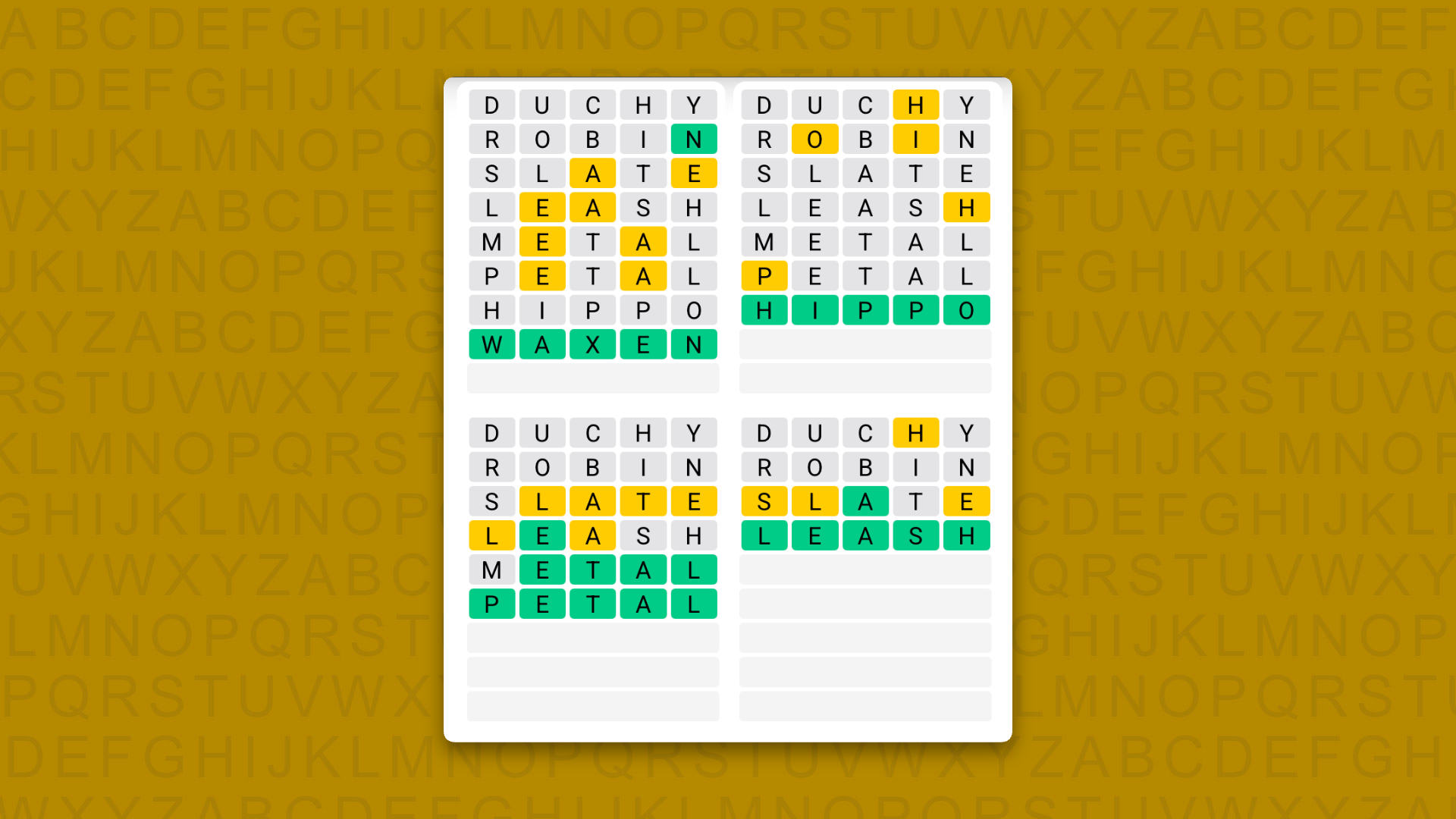 Quordle answers for game 1701 on a yellow background