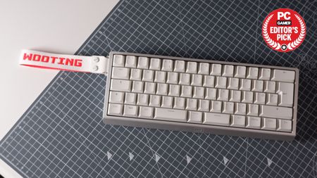 The Wooting 60HE v2 with the PC Gamer Editor's Pick logo in the top right.