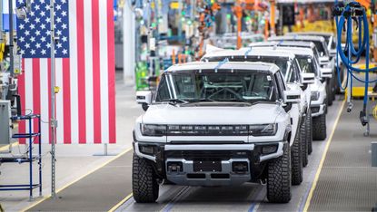 GMC Hummer EVs at General Motors’ Factory ZERO electric vehicle assembly plant in Detroit, Michigan