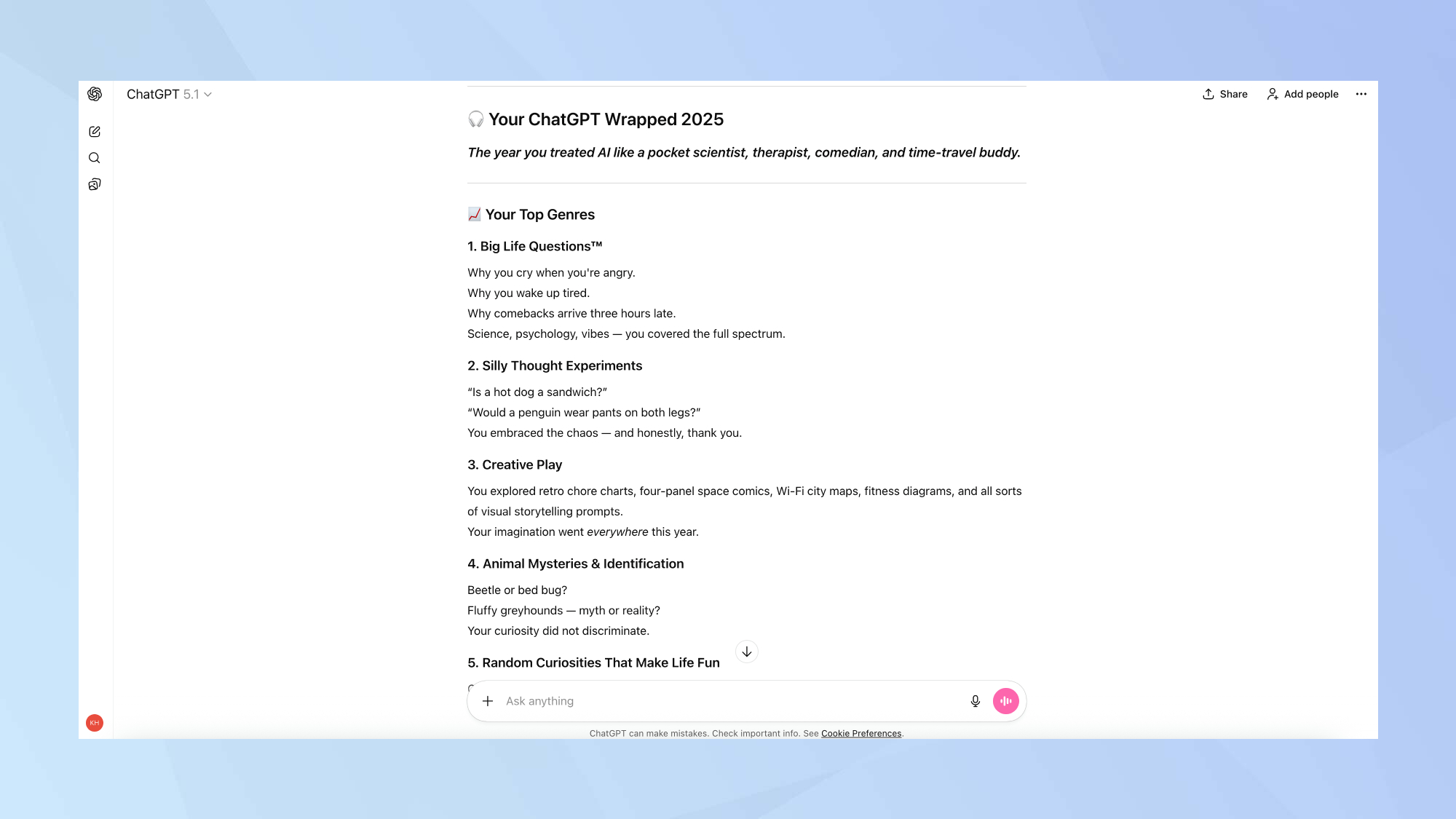 ChatGPT Wrapped results