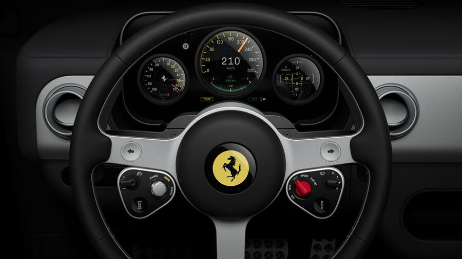 The interior of the Ferrari Luce electric car