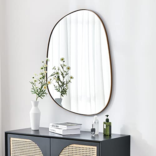 Asymmetrical Mirror for Wall Decor 23"*30", Modern Brass Framed Wall Mirror for Living Room Bathroom Bedroom Entryway Ele-Stou-0064g