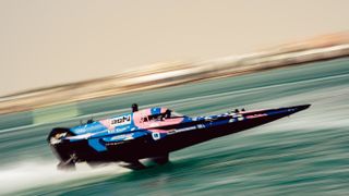 Team Aoki's RaceBird skims on its hydrofoils during free practice in Doha on February 21.